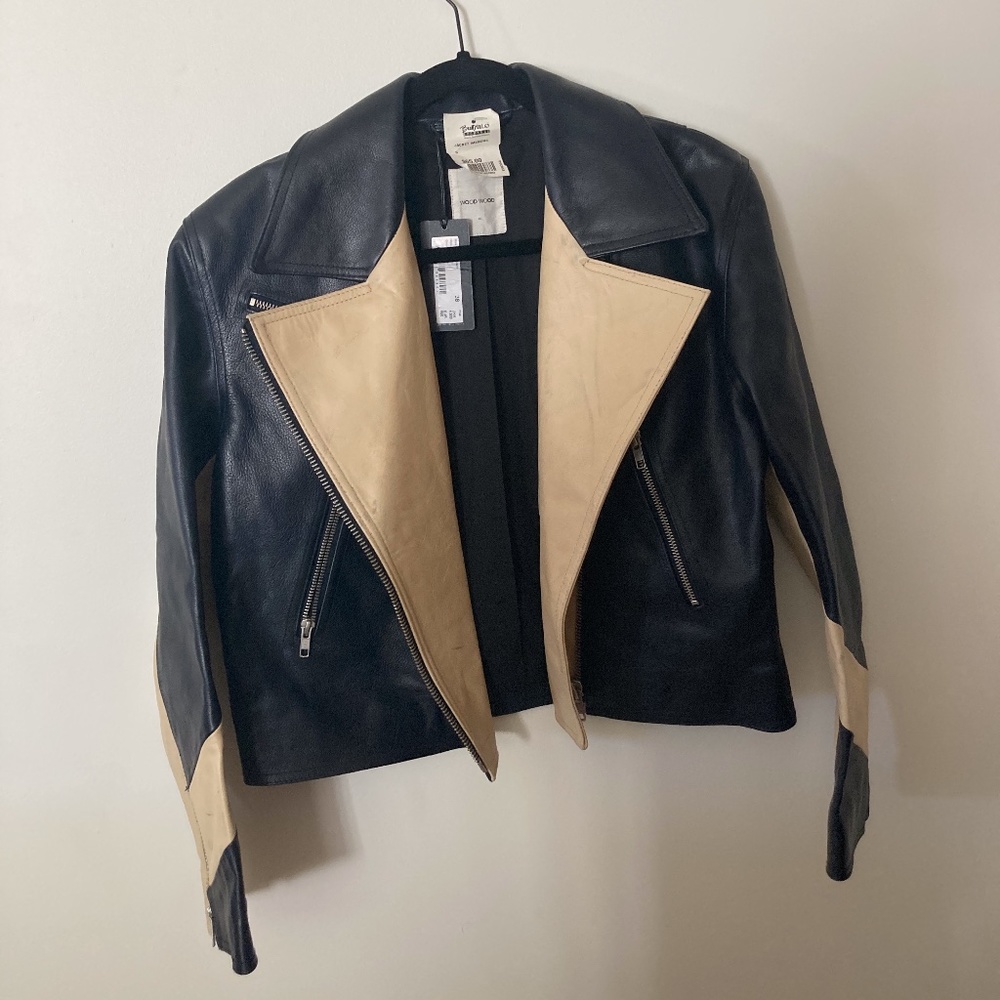 BLACK/ BEIGE LEATHER JACKET